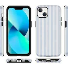 iPhone15 Handyhülle, ,, Sommer-Streifenmuster, geeignet für Frauen und Mädchen, Zwei-in-Eins-Schutzhülle, Silikonhülle, bedrucktes Design, kratzfeste Schutzhülle, weiß und grau. - Weiß 7 - Übersicht 6