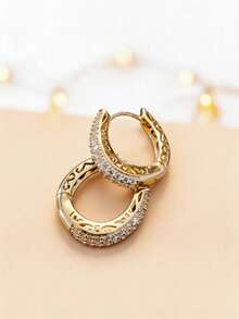 极简主义 CZ 钻石镶嵌金耳环 - Earrings - 查看 1