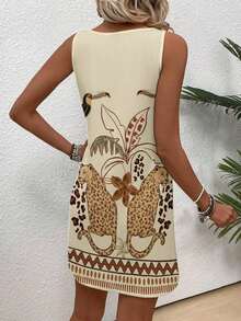 Vestido corto sin mangas con cuello redondo y estampado floral vintage casual para mujer, apropiado para el verano - Multicolor 8 - Ver 2