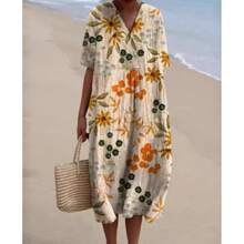 Women Midi Dresses - Orange Flowers - View 13