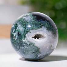 1pc Stunning Rare Moss Agate Crystal Cluster Ball, Mineral Collectible, Exquisite Moss Agate Crystal Ball, Loose Gemstone Replica, Perfect Home Decor Art Collectible, Unique Holiday Gift, Ideal Choice For Collectors - Moss Agate - View 1