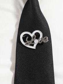 1pc Unisex Fashion Casual Minimalist Heart & Letter Decor Clip-On Tie, Comfortable & Versatile For Daily, School, Date, Outing, Party Wear - Black - View 4