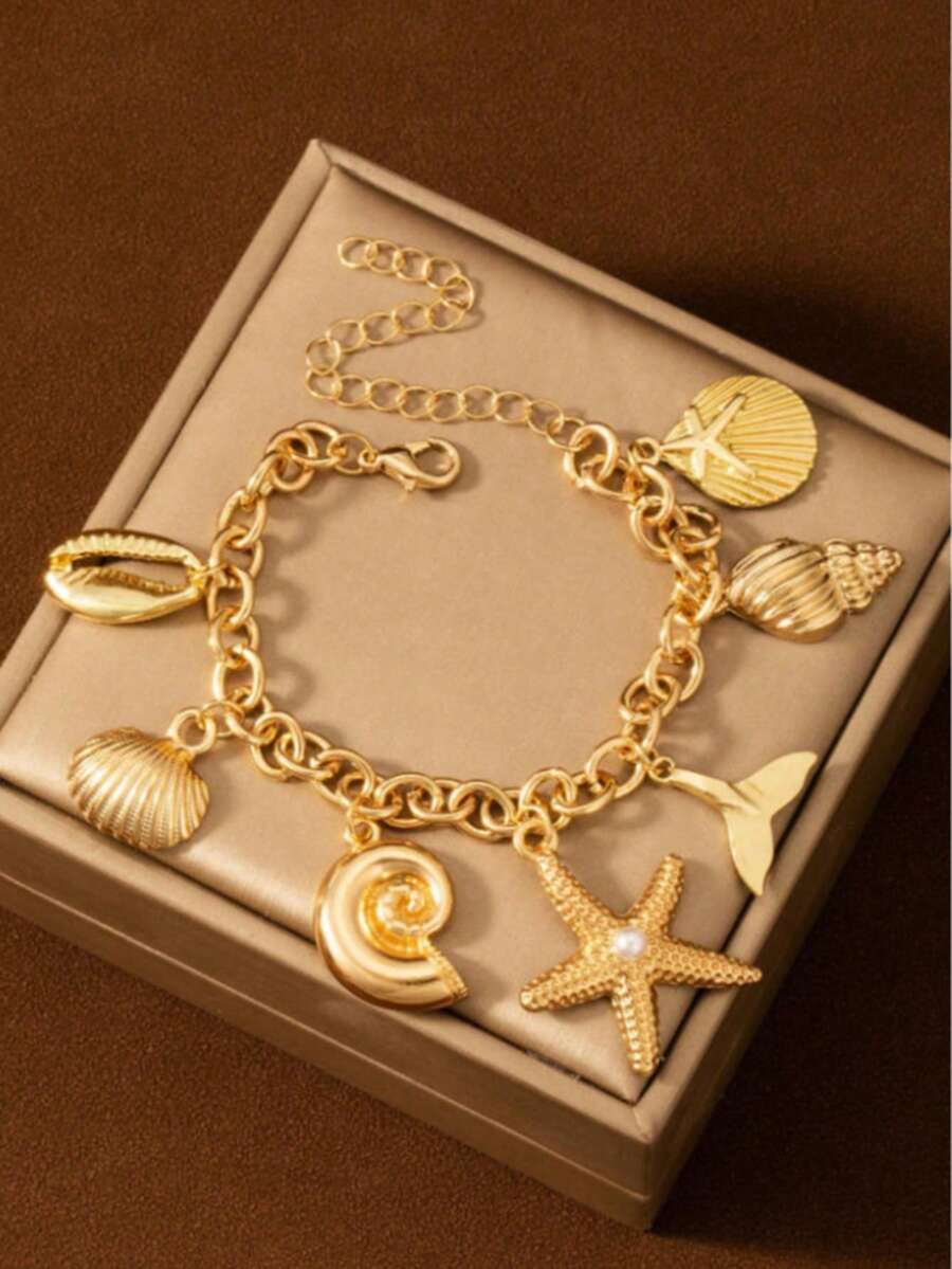 1pc Summer Ocean Breeze Niche Premium Shell Starfish Conch Multi-Layer Bracelet - Gold - View 1