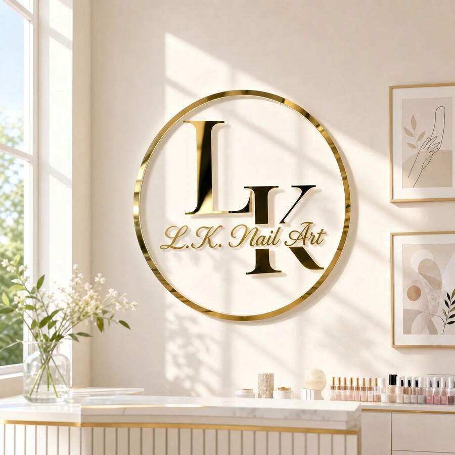 1件定制商业Logo标识牌,3D亚克力壁挂式识别牌,适用于小型企业、家庭办公室、美容院、美甲店、个性化品牌Logo标牌、精品店、美发沙龙 - 彩色 - 查看 1
