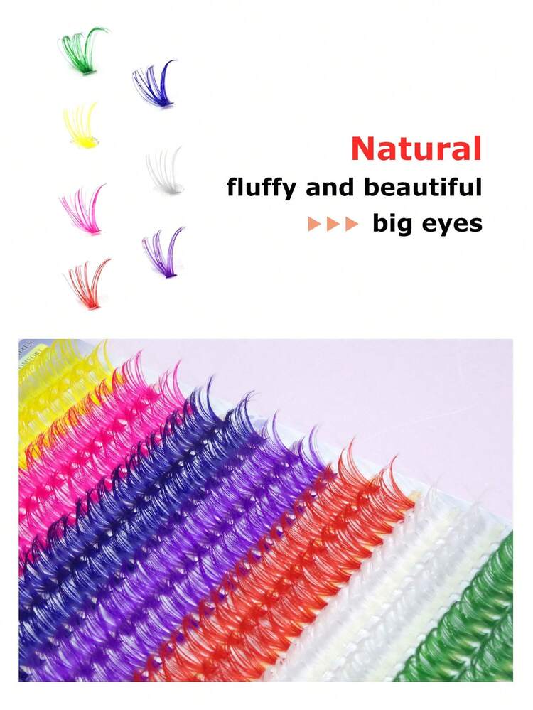 280pcs/Set Colorful Mixed D-Curl Fluffy Lengthening False Eyelashes, Soft Handmade Delicate Segmented Lashes For Cosplay, Stage Makeup, High Volume - View 4