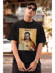 Camiseta Humorística de House Music: Atuendo del Festival Jesus Mau P - Negro - Ver 1