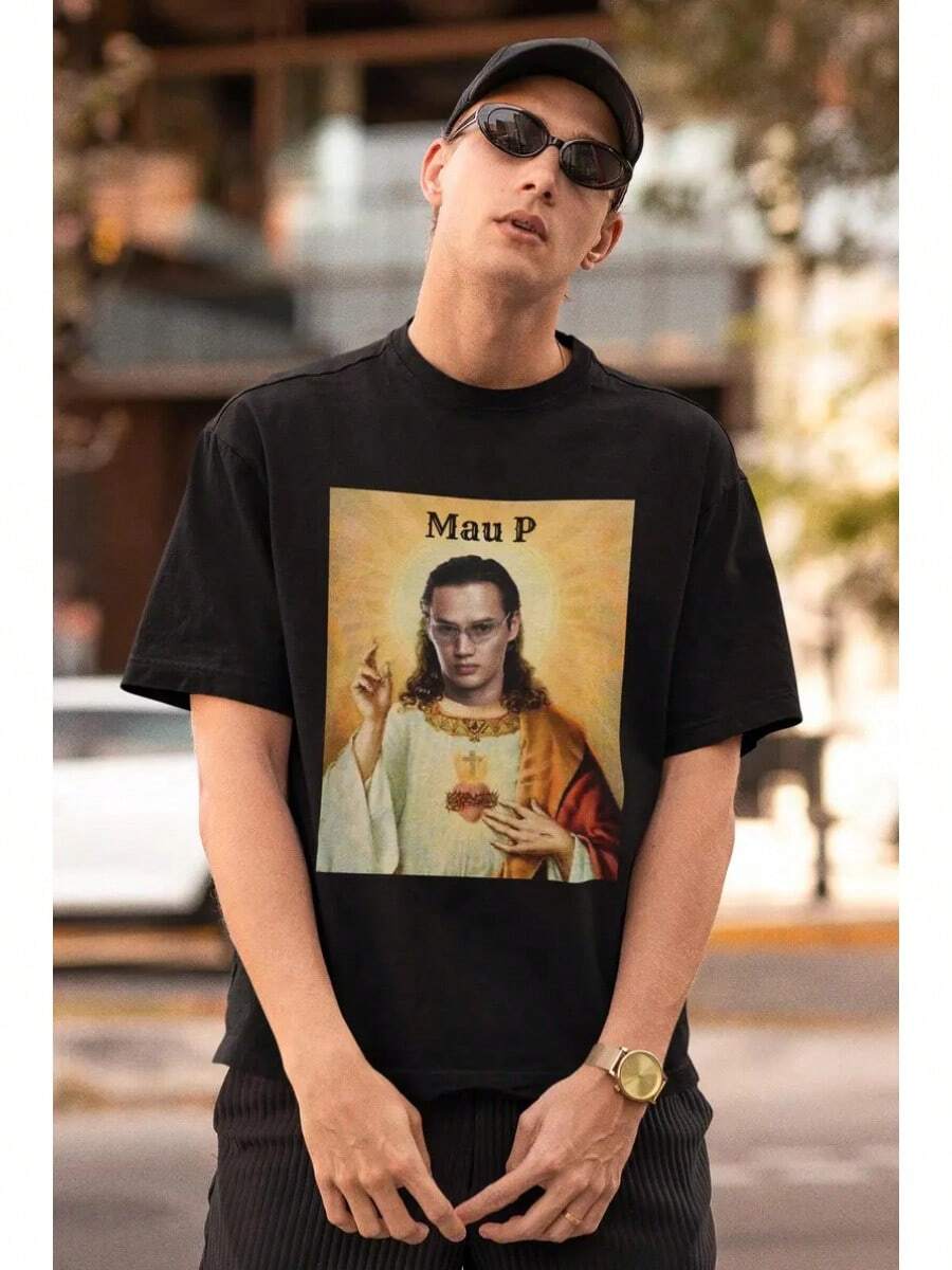 Camiseta Humorística de House Music: Atuendo del Festival Jesus Mau P - Negro - Ver 1