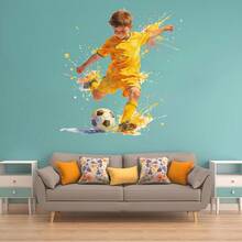 Removable Watercolor Football Player & Ink Splash Wall Sticker, Sports Style Home Decor - C - View 5