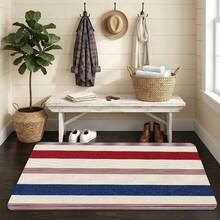 1pc Red & Blue Striped Flannel Doormat, Soft & Comfortable, Rectangular Floor Mat, Anti-Slip & Absorbent, Washable, Suitable For Entryway, Kitchen, Balcony, Indoor & Outdoor Use, Fits Holiday Decor - 1PC - View 4