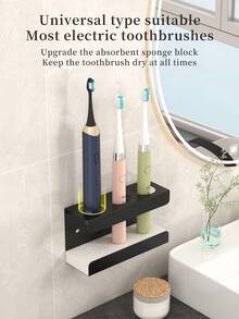1 pieza Soporte para cepillo de dientes, Organizador de cepillo de dientes eléctrico, Caja de almacenamiento de 3 ranuras para el baño, Soporte multifuncional para cepillo y pasta de dientes - Accesorio de ducha esencial - Negro - Ver 5