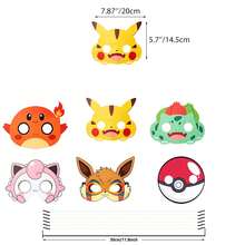 13pcs-Pokemon Birthday Party Decor Kit, Pokeball Happy Birthday Banner + Honeycomb Table Centerpieces + Paper Masks, Kids Anime Theme Party Supplies - T2 - View 5