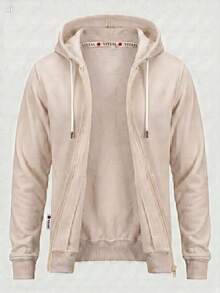 Men's French Terry Hooded Zip-Up Sweatshirt, Finished With Ribbed Cuffs And Hem, Available Sizes XS–8XL, Perfect For Spring, Summer And Fall - Beige - View 2