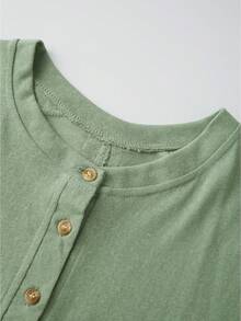 Women Cardigan Half Sleeve Button Closure Solid Loose Casual Jacket Summer Knit Tops - Green - View 3