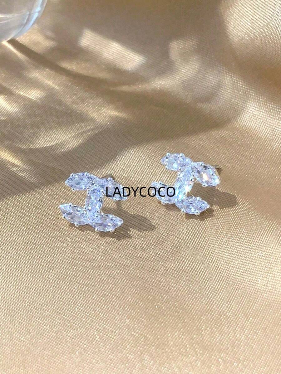 Fashionable Elegant Minimalist Luxury High-End Copper Inlaid Cubic Zirconia Silver Earrings