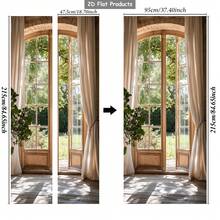 1/2pcs Landscape Wall Sticker, Peaceful Space Door Decal, Indoor/Outdoor Removable Door/Wall Mural, Nature Connecting Door Wall Sticker, Garden Scenery Door Decal, Large Window Door Sticker, Home Decor 2D Flat - A - View 7