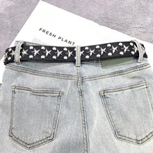 Bộ 3 chiếc thắt lưng da đen đính đinh tán hình ngôi sao phong cách Punk, thiết kế độc đáo. - Nhiều màu - Xem 2