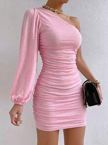 Gaun Mini Berlipit dan Pas Badan Berwarna Pink Glitter, Cocok untuk Klub Malam, Pesta, Acara Kumpul Bersama Teman, dan Pernikahan. - Berwarna merah muda - View 4