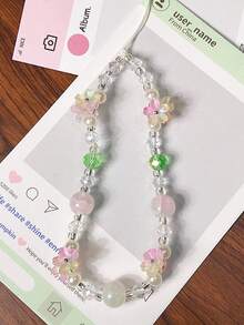 1pc New Ins Sweet Colorful Camellia Beaded Phone Case Chain, Universal Accessory Lanyard For Camera, Bag, Earphone, Phone - Multicolor - View 5