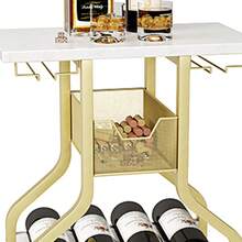 Rustic Freestanding Metal Wine Rack Table – Multi-Functional Bottle & Glass Holder Stand With Wood Countertop, Storage Shelves – Perfect For Home, Kitchen, Dining, Living Room – Compact Design - Gold - View 5