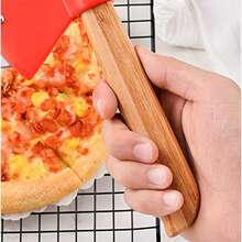 Set Of 4 Pizza Cutters With Bamboo Handles And Sharp Rotating Blades, Perfect For Pizza, Bread, Cakes, And More-Red And Black Color Scheme - View 7
