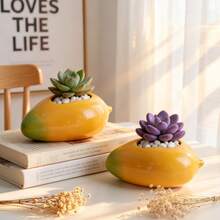 1/2pcs Creative Mango Shaped Resin Succulent Planter, Mini Plant Container, Cute Fruit Design Indoor Home Decor Flower Pot - Mango Mini Vase - View 14