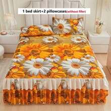 Juego de 3 piezas de falda de cama y fundas de almohada con estampado floral, suave y transpirable (1 falda de cama + 2 fundas de almohada), que absorbe la humedad, resistente a las arrugas, apto para todas las estaciones, con un elegante estampado, adecuado para dormitorios y hoteles, sencillo y económico - Cebra-leopardo - Ver 2