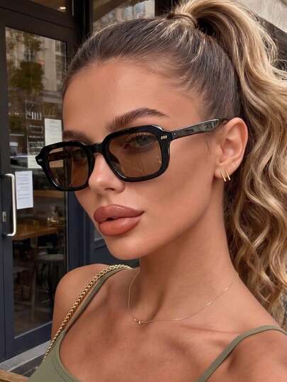 1pc Women's Rectangular Plastic Frame Mica Inlaid Solid Color Ocean Slice Retro Casual Daily Wear Fashion Elegant Resort Unisex Fashion Glasses, Suitable For Dates, Shopping, Camping, Driving, Beach Parties, Etc.