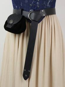 2PCS Set Medieval Viking Leather Belt With Pouch, Renaissance Faire Costume Waist Bag, Adjustable Black Leather Belt With Drawstring Pouch For LARP, Cosplay, Renaissance Market - A - View 3