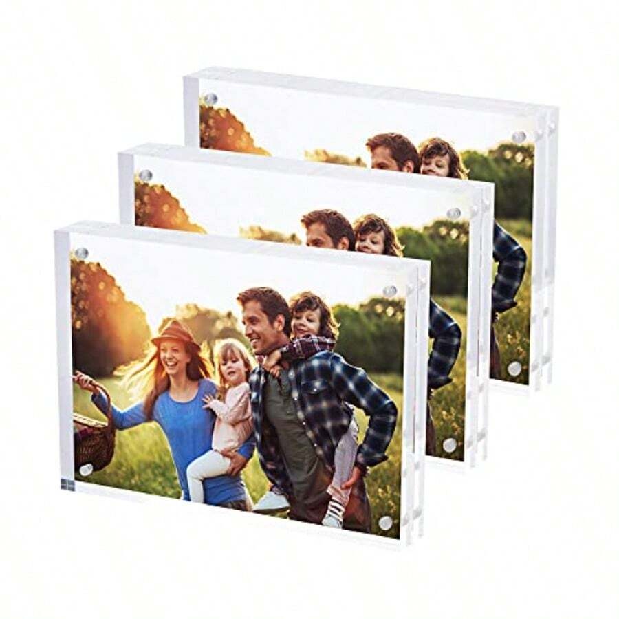 Magnetic Acrylic Picture Photo Frame 5x7 Inch 3 Pack,Clear Glass Like, Double Sided Frameless Desktop Floating Display, Free Standing, Easy To Change - Clear - View 1