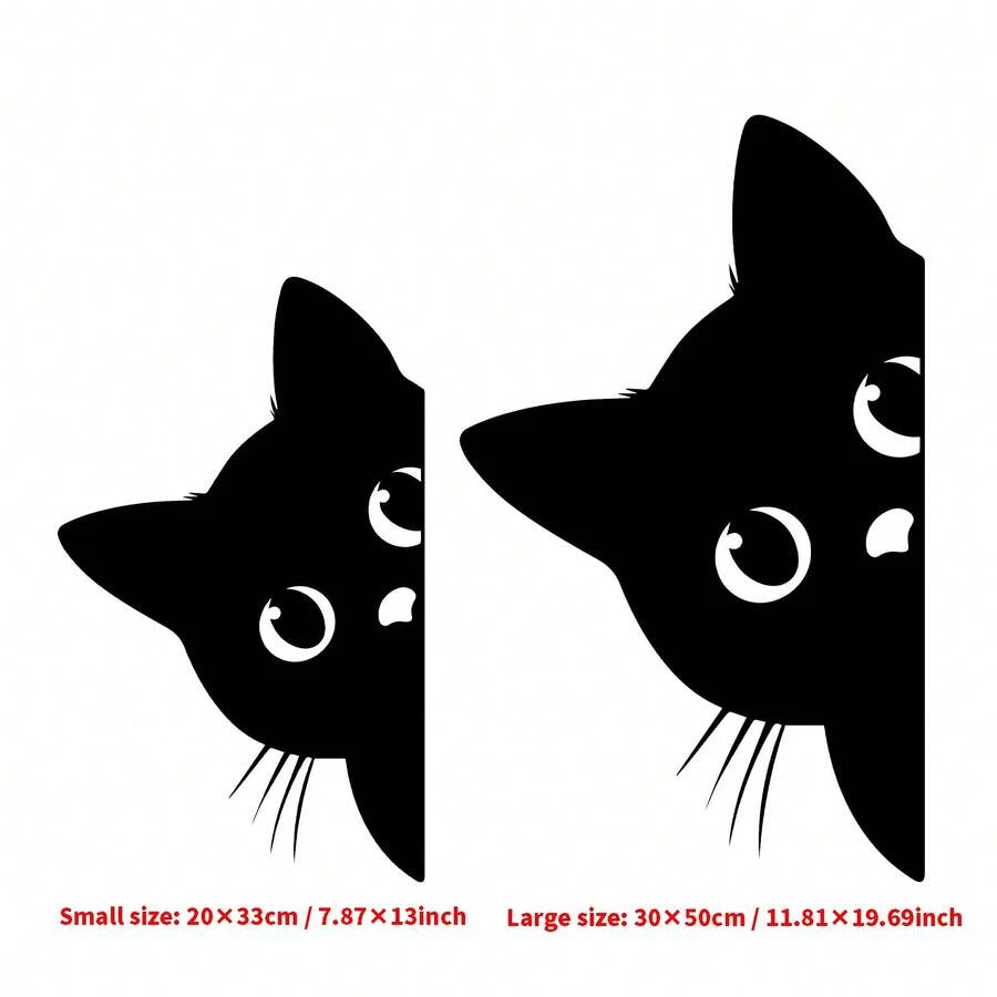 2D自粘乙烯基可爱偷窥黑猫剪影墙贴，防水，趣味猫咪动物艺术UV印刷，家居墙贴，适用于卧室、客厅、冰箱、厨房、游戏室等。