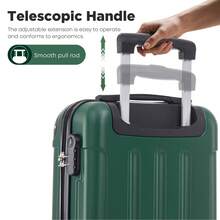 YONSLY 16 Inch Suitcase With Detachable Wheels 360° Combination Lock Double Zipper Soft Rubber Handle Trolley Travel Suitcase For Vacation - 深綠 - 查看 6