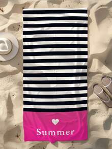 1pc Pink Striped Summer Custom Beach Towel, Quick Absorbent Lightweight Fast Drying, Suitable For Beach, Pool, Spa, Personalized Design, Minimalist Elegant, Multifunctional, High Quality, Unique, Ideal Gift For Men, Tea Room, Home, Garden, Office, Anniversary, Valentine's Day, Mother's Day, Birthday, Father's Day, Graduation, Wedding, Housewarming, Everlasting Love - Multicolor - View 8