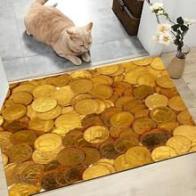 1 Stück Heimdekoration, mit Münzenmuster Muster, Silikon-Gel-Teppich, leicht zu reinigen, 3D-bedrucktes Rechteck, geeignet für Eingangsbereich, Wohnzimmer, Küche, Schlafzimmer, Flur, Badezimmer, Waschraum - Polyester-Teppich, geeignet für Innen- und Außendekoration Zuhause - Verschiedenfarbig - Übersicht 3