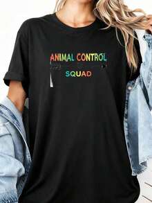 1 Women's T-Shirt With Floral Print And Lettering. - Black 2 - View 2