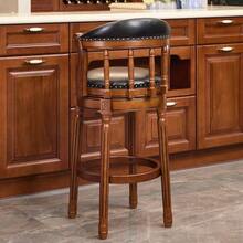 Taburete de bar de madera con tapicería de piel de vaca, giratorio 360°, con respaldo, para la encimera de la cocina, taburete de bar moderno - Negro - Ver 4