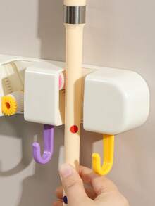 1 Set Dopamine Color Mop Holder, Wall Mounted Mop And Broom Storage Rack, No Drilling Installation, Bathroom Hanger, Multipurpose Hanging Organizer Suitable For Home, Bathroom, Garage - Great For Mops, Brooms And Long-Handle Tools - Durable Plastic Material - Multicolor - View 5