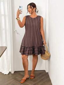 Lounesse Vestido casual de talla sin mangas a rayas - Multicolor - Ver 7