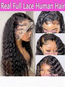 24-36 Inch Deep Wave 13x4 Lace Front Wigs Human Hair For Women Water Wave Glueless Brazilian Frontal Bob Curly Wig Hairline 220% Density Pre Plucked With Baby Hair Natural Look Ear-To-Ear Hairpiece Wig For Party, Cosplay, Daily Use - 自然色彩 - 查看 7