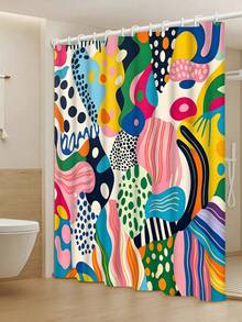 1/4pc Abstract Art Shower Curtain Set, Multi-Color Pop Art Print Bathroom Decor, Bathroom Curtain, Bathroom Accessories Including U-Shaped Mat, Toilet Lid Cover, 70.87X70.87 Inch Shower Curtain With Hooks, Modern Abstract Bathroom Decor - A - View 9
