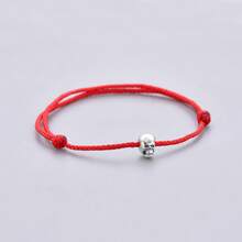 1件 925純銀骷髏黑色繩編手鍊，可調節極簡哥德風友誼繩手鍊，低過敏珠寶 - 銀色 - 查看 6