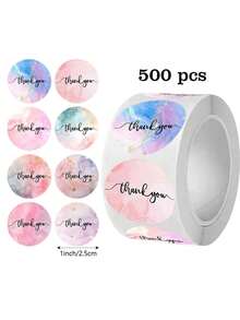 500 张/卷彩色“谢谢”贴纸，简约心形/圆形，适用于 DIY 装饰礼品、礼品盒、信封、PVC 密封贴纸标签 - 彩色 - 查看 11