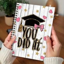 100-Page Spiral Notebook With Graduation Cap & Bow Design, Ideal For Work, Study, Journaling, And Daily Planning. Thoughtful Birthday Gift With Ceremony Vibe! - E - View 4