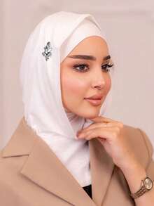 Ready To Wear Modest Breathable Stretchy Jersey Fabric Pull-On Headscarf With Heavy Leaf Rhinestone Embellishment, Double Layer With Inner Lining Cap, Instant Hijab - Multicolor - View 9
