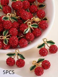 5pcs Ceramic Fruit Cherry With Rhinestone DIY Earrings, Necklace, Phone Chain, Keychain Jewelry Accessories - 5PCS - View 12