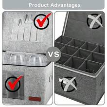 Foyego - Paquete de 2 cajas de almacenamiento para copas de vino con divisores recipientes de almacenamiento para embalaje y mudanza caja de almacenamiento de China para 12 cristalería copas de - GRIS CLARO2 PACK - Ver 6