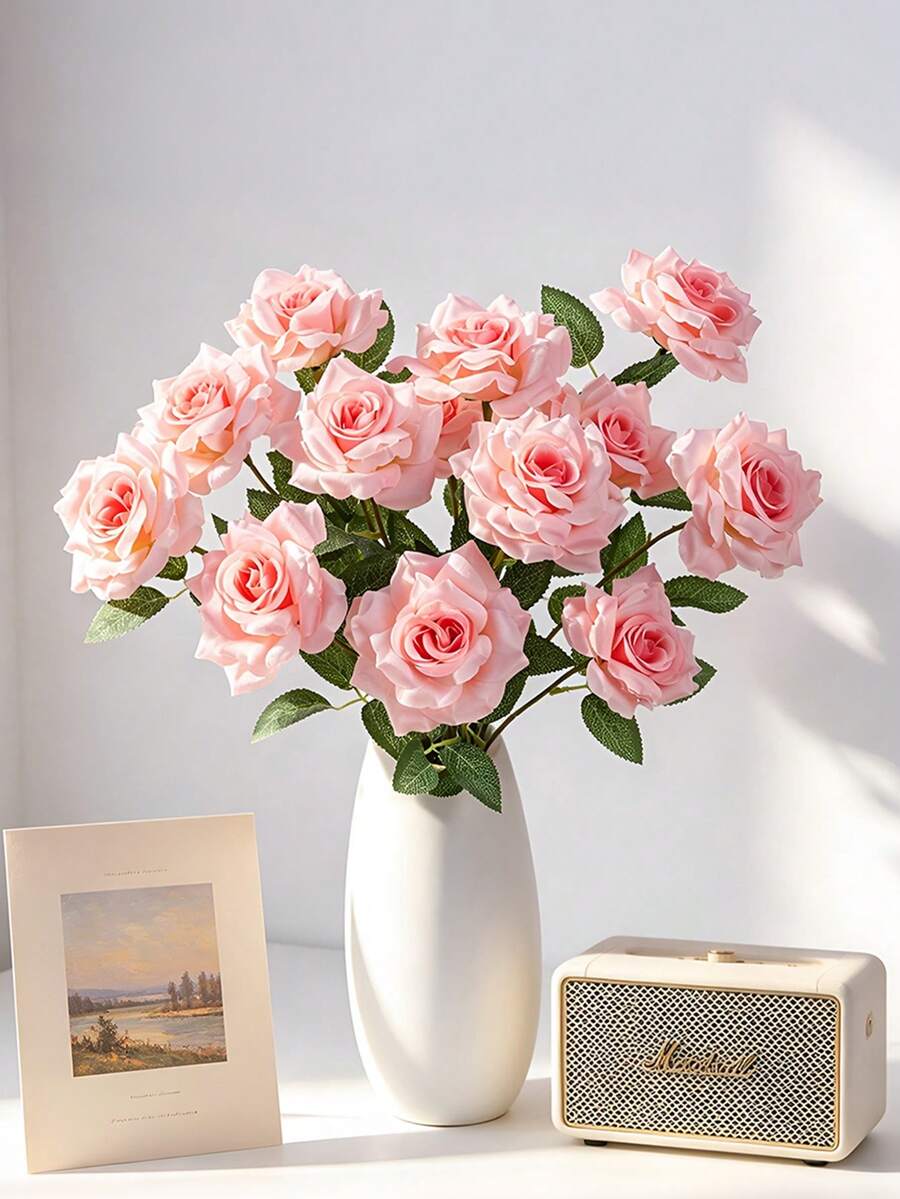 20pcs/10pcs Pink Artificial Roses With Stems, Easy To Maintain ...