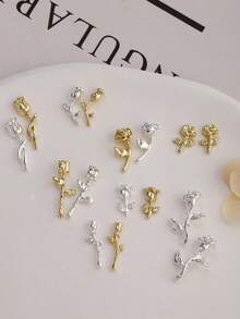 16/32件混裝美甲飾品與水鑽美甲用品，多款花卉美甲飾品、法式風格，百搭金屬夏季美甲用品，適合音樂節、旅行，適用於短指甲，多功能DIY美甲裝飾配件 - 彩色 - 查看 2