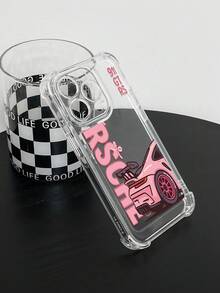 1pc Vintage Car Letter Transparent Cute Thick Anti-Drop Fashionable Printed Phone Case, Compatible With Apple And Series - Clear - View 6