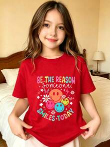 Be The Reason Someone Is Smiling Today. Printed T-Shirt For Kids. - 紅色 - 查看 1