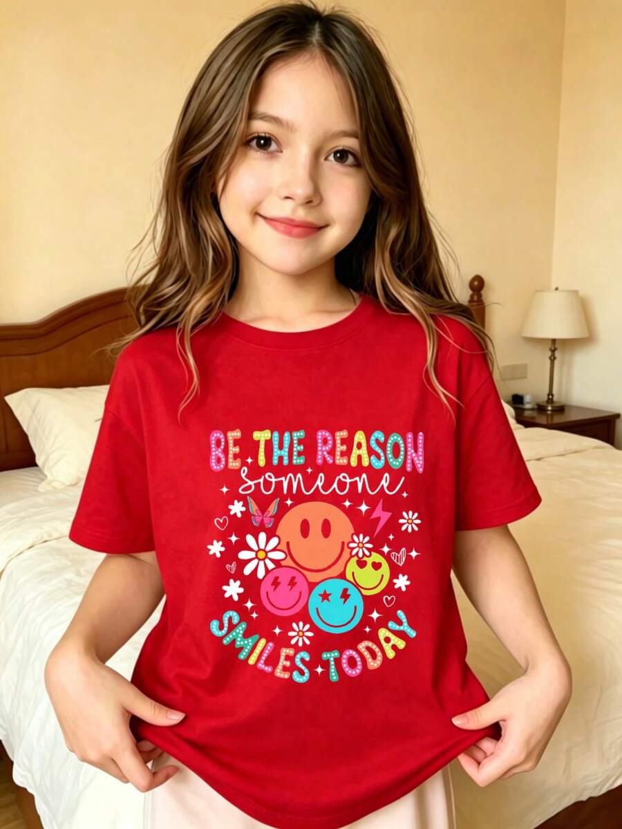 Be The Reason Someone Is Smiling Today. Printed T-Shirt For Kids. - 紅色 - 查看 1